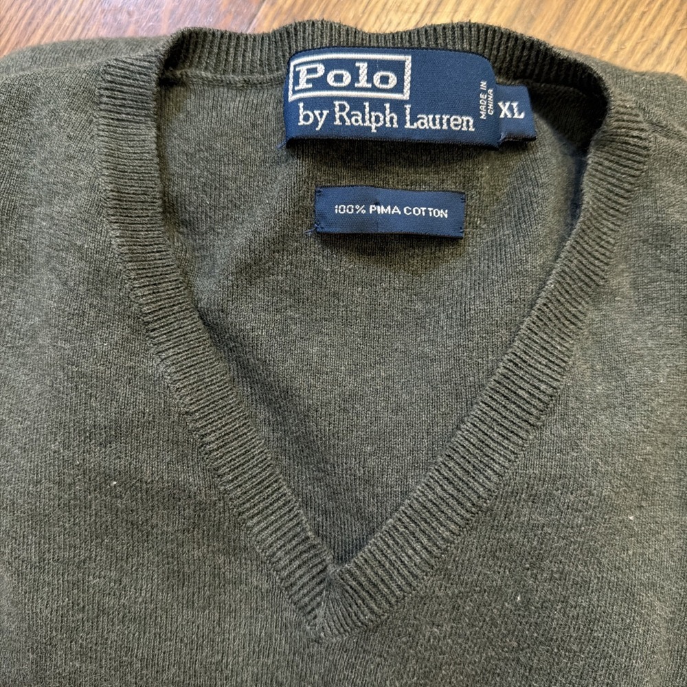 Polo Ralph Lauren Sweater Mens XL V Neck Pima Cotton Bundle Lot Of 2 Blue Green - Picture 3 of 12